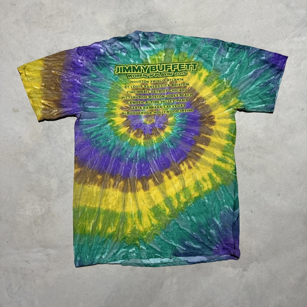 Y2K Jimmy Buffet Tye Dye 2015 Working n Playin Tour T Shirt SZ M CONCERT